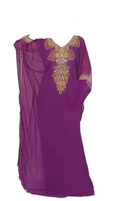 Purple georgette zari stone work islamic style farasha 1
