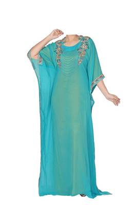 Turquoise georgette zari stone work islamic style farasha 1