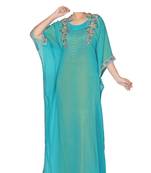 Turquoise georgette zari stone work islamic style farasha