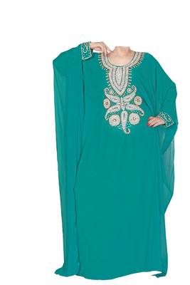 Teal georgette zari stone work islamic style farasha 1