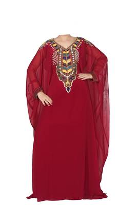 Maroon georgette zari stone work islamic style farasha 1