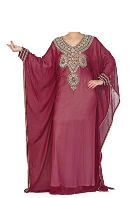 Magenta georgette zari stone work islamic style farasha 1