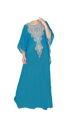 Turquoise georgette zari stone work islamic style farasha 1