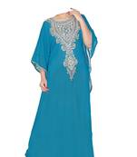 Turquoise georgette zari stone work islamic style farasha