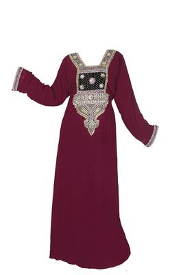 Magenta georgette zari stone work islamic style farasha 1