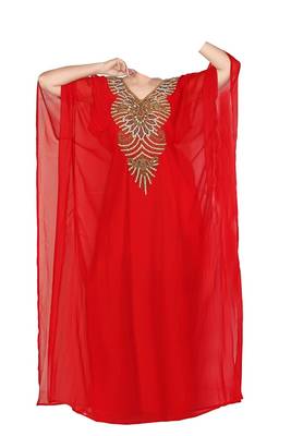 Red georgette zari stone work islamic style farasha 1