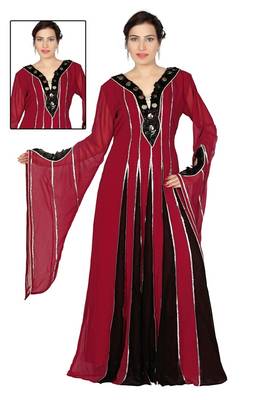 Maroon and black georgette zari stone work islamic style farasha 1