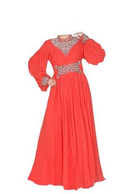 Peach georgette zari stone work islamic style farasha 1