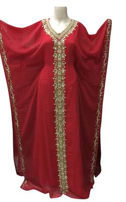 Red georgette zari stone work islamic style kaftan 1