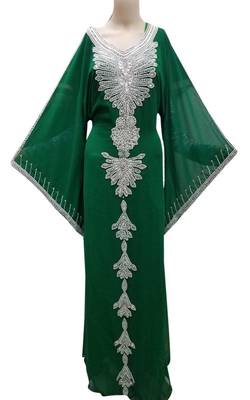 Green georgette zari stone work islamic style kaftan 1