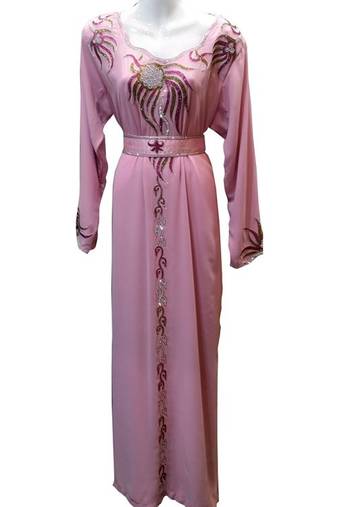 Pink georgette zari stone work islamic style kaftan