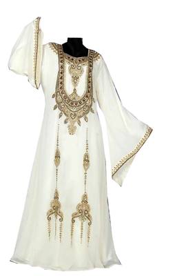Off white georgette zari stone work islamic style kaftan 1