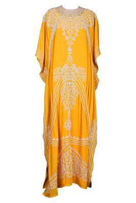 Yellow georgette zari stone work islamic style kaftan 1