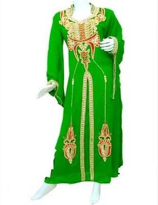 Green georgette zari stone work islamic style kaftan 1