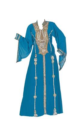 Turquoise georgette zari stone work islamic style kaftan 1