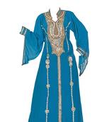 Turquoise georgette zari stone work islamic style kaftan