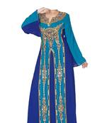 Blue georgette zari stone work islamic style kaftan