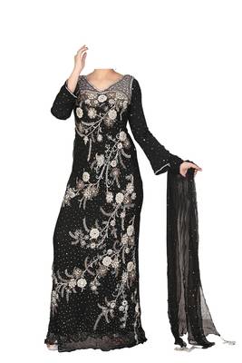 Black georgette zari stone work islamic style kaftan 1
