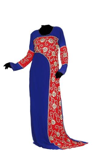 Blue and red georgette zari stone work islamic style kaftan