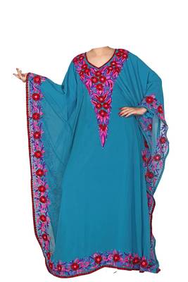 Turquoise georgette zari stone work islamic style farasha 1