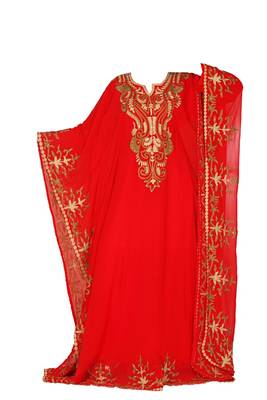 Red georgette zari stone work islamic style farasha 1