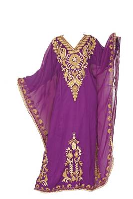 Purple georgette zari stone work islamic style farasha 1
