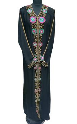 Black georgette zari stone work islamic abaya 1