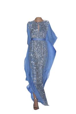 Sara Creation Georgette Zari Work Grey Blue Islamic Kaftan 1