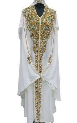 White georgette zari stone work islamic abaya 1
