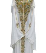 White georgette zari stone work islamic abaya