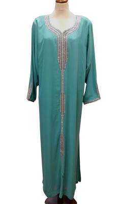 Sea green georgette zari stone work islamic abaya 1