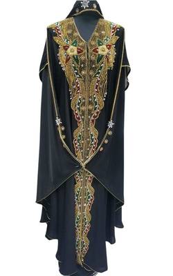 Black georgette zari stone work islamic abaya 1