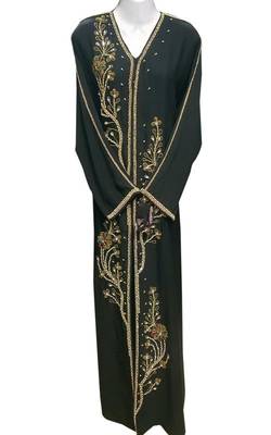 Black georgette zari stone work islamic abaya 1