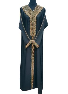 Black georgette zari stone work islamic abaya 1