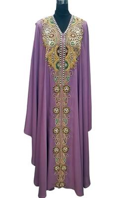Purple georgette zari stone work islamic abaya 1