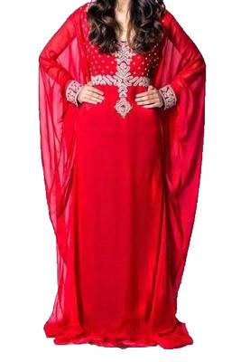 Red georgette zari and stone work islamic farasha 1