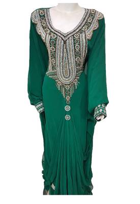 Green georgette zari and stone work islamic farasha 1