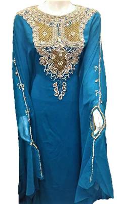 Turquoise georgette zari and stone work islamic farasha 1