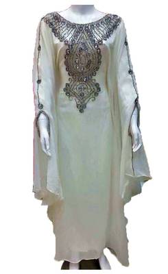 White georgette zari and stone work islamic farasha 1