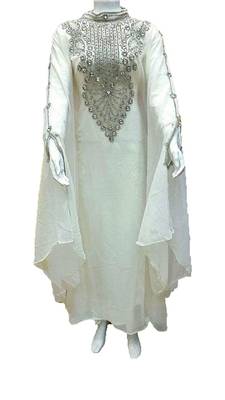 White georgette zari and stone work islamic farasha 1