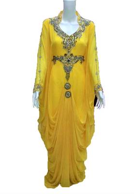 Yellow georgette zari and stone work islamic farasha 1