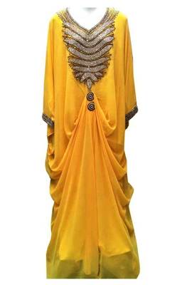 Yellow georgette zari and stone work islamic farasha 1