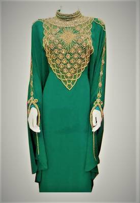 Green georgette zari and stone work islamic farasha 1