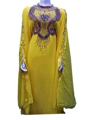 Yellow georgette zari and stone work islamic farasha 1