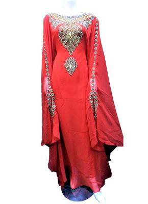 Red georgette zari and stone work islamic farasha 1