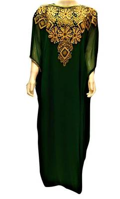 Green georgette zari and stone work islamic farasha 1