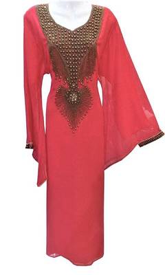 Peach georgette zari and stone work islamic farasha 1