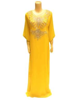 Yellow georgette zari and stone work islamic farasha 1