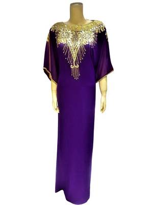 Purple georgette zari and stone work islamic farasha 1