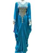 Turquoise georgette zari and stone work islamic farasha
